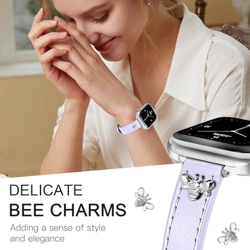 Image of JR.DM Slim Leather Bands Compatible with Apple Watch Band 38mm 40mm 41mm 42mm 44mm 45mm 46mm 49mm, Genuine Leather Band with Charms, Feminine Design for Iwatch Ultra SE Series 11 10 9 8 7 6 5 4 3 2 1