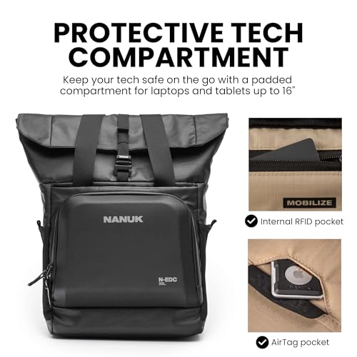 Image of NANUK N-EDC 20L Tote Bag - Water-Resistant Laptop Backpack for Work Travel and Everyday Carry - Convertible Carry-On -Versatile Design, TSA-Ready, Smart Organization - Black