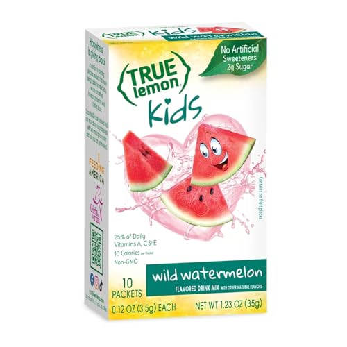 True Lemon Kids Wild Watermelon 10ct, Drink Mix for Kids Hydration, No Artificial Sweeteners, Low Sugar Water Flavoring, Juice Powdered Drink Mix