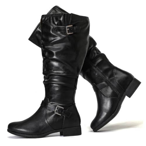 Image of Luoika Women's Extra Wide Calf Knee-High Boots | Wide Width, Round Toe, Plus Size, Slouchy Boots, Low Heel, Winter Boots.
