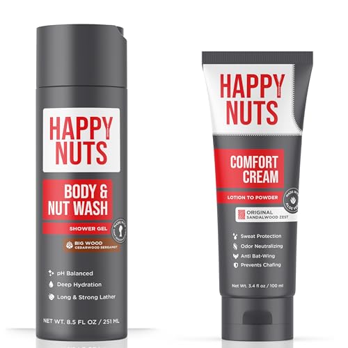 HAPPY NUTS Big Wood Body Wash 8.5oz & Aluminum-Free Comfort Cream (OG) Bundle - Men's Grooming Duo for All-Day Ball & Body Odor Protection image 3