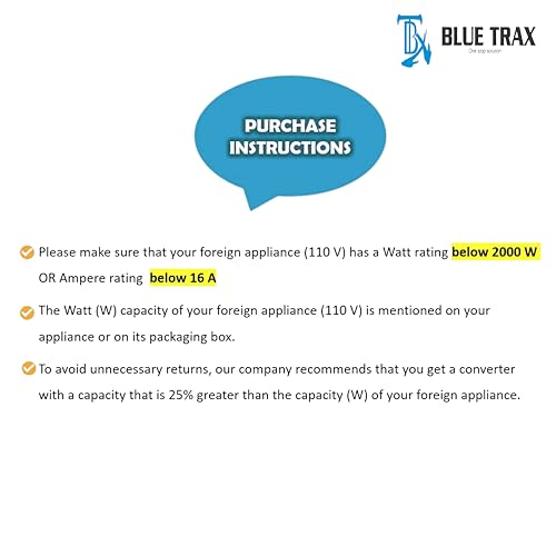 Image of BLUETRAX 1600VA Step Down Voltage Converter Transformer 220V to 110V for US Appliances in India | Compact Hanging Design | Copper Core | Safe Efficient Lightweight Converter for Home Office Kitchen