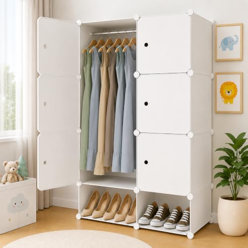 Image of 6 Door Plastic Wardrobe for Kids - Cupboard for Clothes Storage Rack, Almirah for Clothes, Baby Collapsible Wardrobe, Multi-Purpose Kids Storage Organizer for Books,Toy (White-HK1, 6-Door)