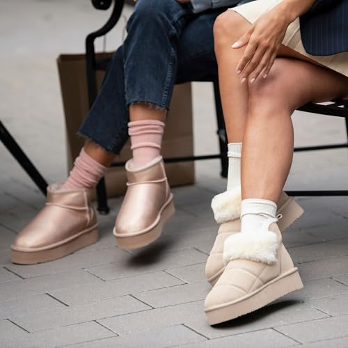 Dearfoams Women's Bootie Bayswater Comfy Indoor Outdoor Shearling Platform Slipper Ankle Boot4