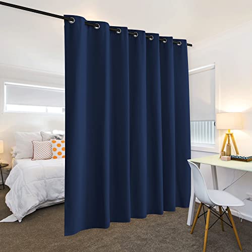 Image of RYB HOME Room Divider Curtains, Solid Heavy Duty Blackout Drapes Soundproof Large Window Treatment for Bedroom Dining Hall Shared Area, W 150 x L 108 inches, Navy Blue, 1 Panel