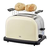 KHG Edelstahl Toaster mit Brötchenaufsatz, 2 Scheiben | 6 Bräunungsstufen mit Bräunungskontrolle, Krümelfach | 1000W Leistung | Außengehäuse - Creme, Retro, Vintage, American Diner Style
