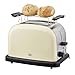 Produktbild KHG Edelstahl Toaster mit Brötchenaufsatz, 2 Scheiben | 6 Bräunungsstufen mit Bräunungskontrolle, Krümelfach | 1000W Leistung | Außengehäuse - Creme, Retro, Vintage, American Diner Style