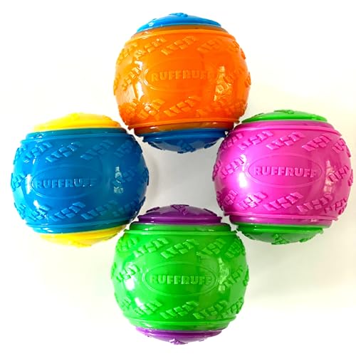 RUFFRUFF Pack of 4. XL Extra Large, Squeaky Dog Ball, 9 cm Diameter, for Medium to Large Dogs