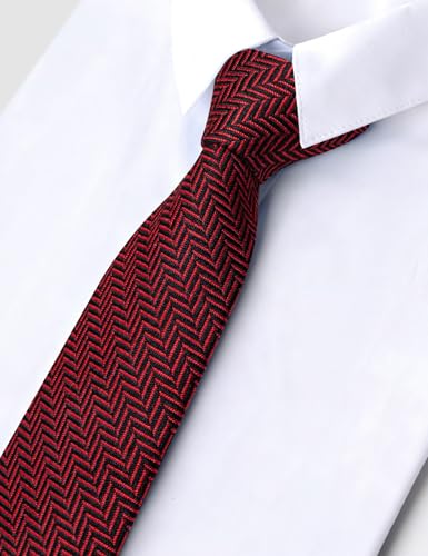 Image of Barry.Wang Skinny Ties for Men Wool Blend Herringbone Necktie with Tie Clip | Tie and Tie Clip Set, Cashmere Wool Stripe, 2.76 x 63 Inches, Extra Long Slim, Wedding Work Party Classic