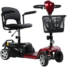 4 Wheel Foldable Electric Mobility Scooter for Adults and Seniors, 265 LBS Capacity, 15 Miles Range, Lightweight Portable Travel Mobility Scooter with LED Headlight Basket Charger Red