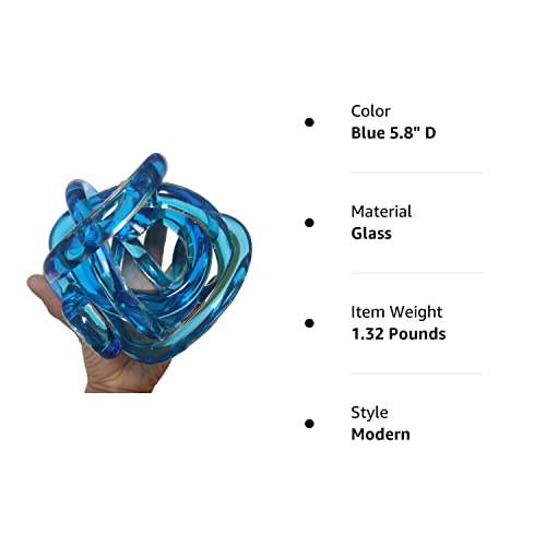 Ritadeshop Glass Orb Decor Ball Glass Knot For Home Decor Tabletop Decorative Figurine (Modern, Blue 5.8" D) #TOP6