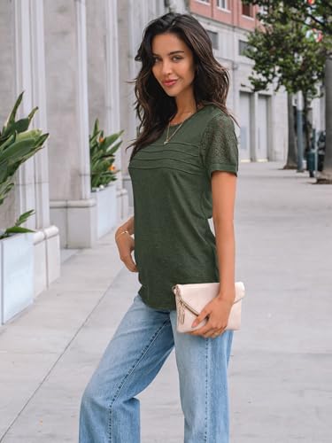 Women's Tops Short Sleeve Dressy Business Lace Blouse Summer 2025 Trendy Crewneck Casual T-Shirts Spring Clothes Outfits4