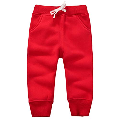 EUFANCE Unisex Baby Jungen Mädchen Hosen Kinder Jogginghose Baumwolle Elastische Taille Sweathosen Winter Pants rot 4 Jahre Cover