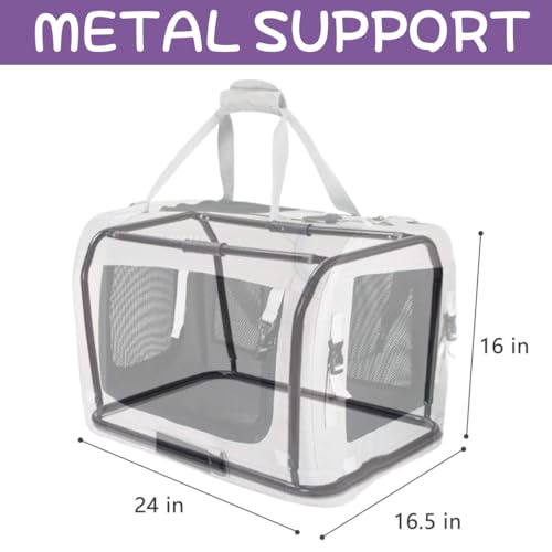 Image of Extra Large Cat Carrier Soft Sided, Portable Small Dog Carrier for 2 Cats, 24 inchx16.5 inchx16 inch Car Travel Folding Comfortable Design, Purple