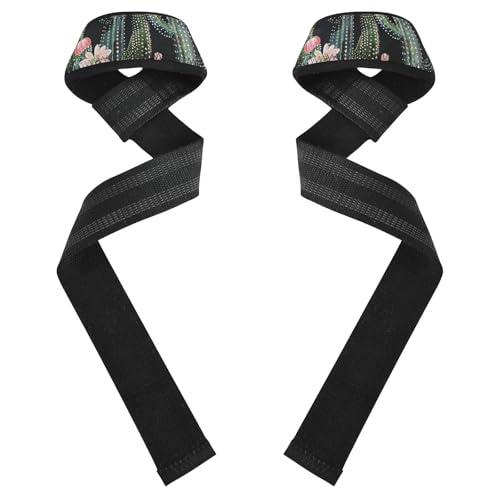Nander Beautiful Cactus Wrist Straps for Weightlifting,Lifting Straps with Neoprene Cushioned Wrist Padded and Anti-Skid Silicone for Strength Training,Bodybuilding,Deadlifting