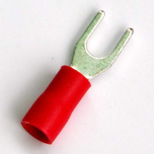 Davitu (1000 pcs/lot) Crimp Spade Wire Connector, 22~16AWG, 8, 19AMP, Red, Fork Terminal.