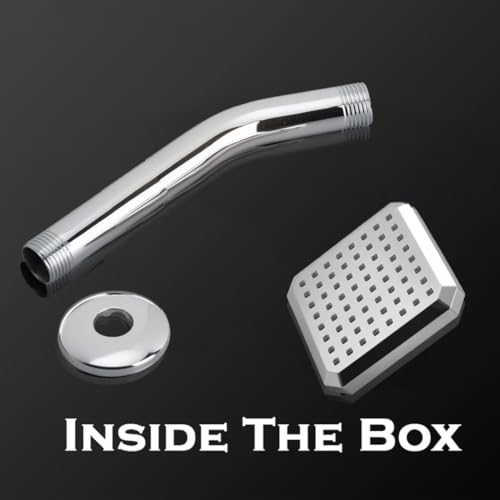 Image of HOUZA Square Shower Head for Bathroom | 4 Inch Single Flow Overhead Shower with Arm | Adjustable Bathroom Shower with Even Water Flow & Rust Resistant | Anti-Clog Silicone Nozzles for Wall Mounting