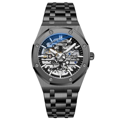 RORIOS Relojes Hombre Mecánico Automático Reloj de Pulsera Dial Esqueleto Relojes con...