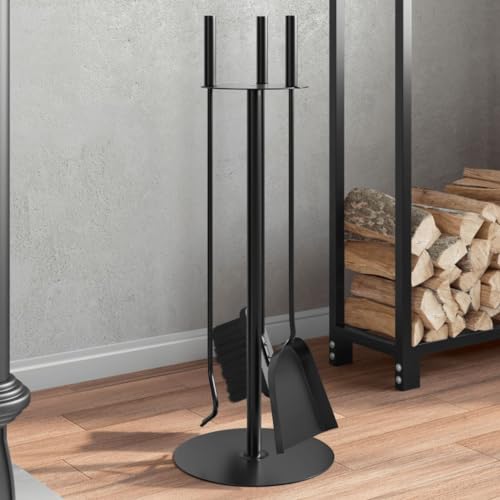 Sufrk Juego de 4 herramientas para chimenea de 22 x 59 cm, juego de accesorios de acero para chimenea de interior, quemador de leña, herramientas de metal, hierro y cepillo de póquer