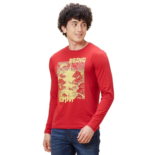Image of Being Human Red Regular Fit Men's Long Sleeves T-Shirt Clothing
