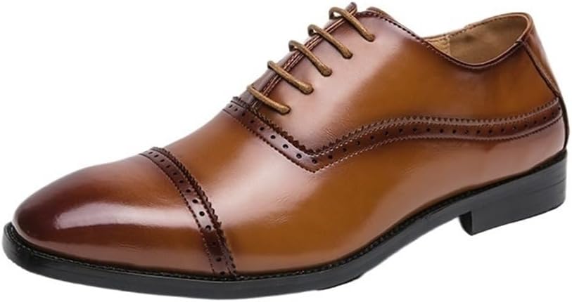 Men's Comfortable Orthopedic Dress Shoes Pointed Toe Low Heel Stylish Leather Formal Business Shoes for Work & Casual Wear