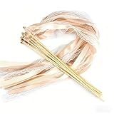 10 Stück Wedding Wands Hochzeitsdeko, Zauberstäbe Hochzeit Luftschlangen mit Glocke, Hochzeit Stäbe Seidenfeenstab für Hochzeiten Feiertagsfeiern Geburtstage Partys(Champagnerfarbe)