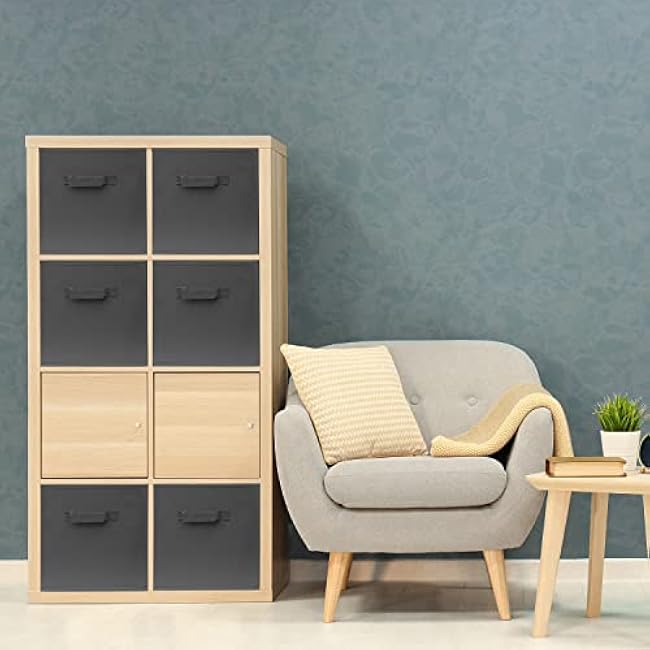 Pomatree 12x12x12 Inch Storage Cubes - 6 Pack - Fabric Cube Storage Bins | Dual Handles, Foldable | Home, Kids Room, Closet and Storage Basket Bin Organizers (Dark Grey)