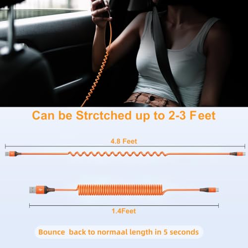 Image of Coiled USB A to USB C Cable for Car [3FT+6FT], USB to USB C Cable Fast