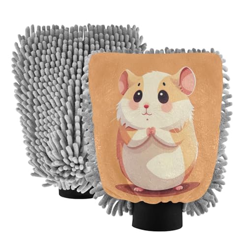 Kigai Cute Cartoon Ground Hog Car Wash Mitt Microfiber, 2Pcs Scratch Free Lint-Free, Premium Chenille Microfiber Mitt Car Wash Brush-M