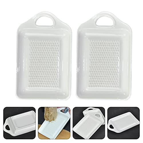 Yardwe 2Pcs Ceramic Grater Plate For Ginger Garlic Onion Cheese Lemon Chocolate Vegetables And Fruits For Kitchen Porcelain Utensil Spoon Rest #TOP6