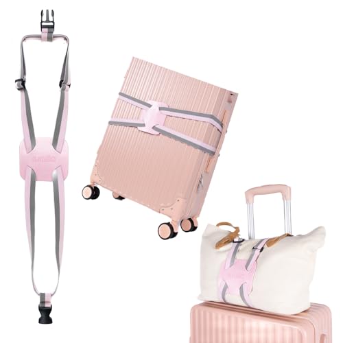 Luggage Strap for Suitcases, Adjustable Belt, Grey/Pink