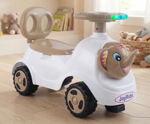 Image of JoyRide Ride on & Car for Kids with Music & Horn Steering, Push Car for Baby with Backrest,Under Seat Storage & Big Wheels, Ride on for Kids 1 to 3 Years Upto 25 Kgs (Elephant, Brown)