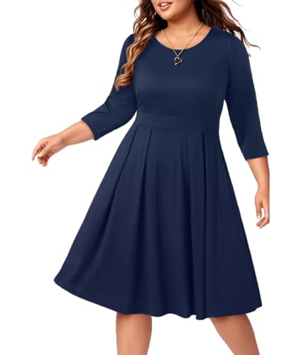Pinup Fashion Plus Size Work Dresses - Fall Church Office Semi Formal Fit and Flare Midi Dress with Pockets3