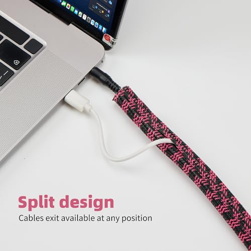 Funda de cable de 3/8 autoenvolvente de 50 pies negra y rosa para escritorio y PC 3
