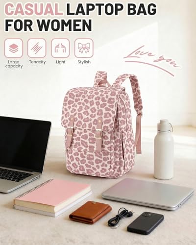 Image of Corduroy Laptop Backpack for Women, Fits 15.6 Inch Computer Bag, College High School Bookbag Travel Daypack Purse, Work Business Bags - Corduroy Leopard