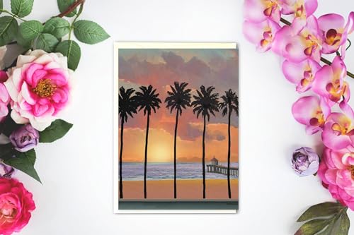 Image of Stonehouse Collection Beach Sunset Note Card Set | 10 Boxed Note Cards | Beach Ocean Shore Note Cards - Boardwalk (Standard)