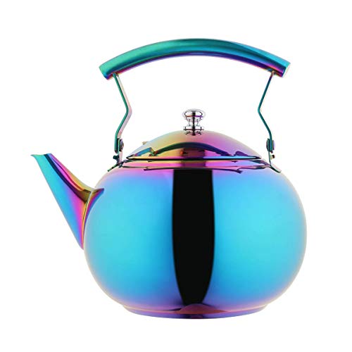 OMGard Tea Kettle with Infuser Loose Leaf Rainbow Teapot 2 Liter Tea Coffee Pot Stainless Steel Strainer Colorful Teakettle for Stovetop Induction Stove Top Boiling Water Camping 2 Quart / 68 Ounce