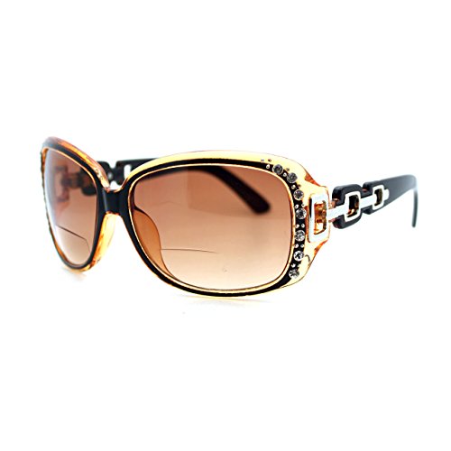JuicyOrange Womens Bifocal Lens Sunglasses Oversized Square Rhinestone Frame (Brown, 2.75)2