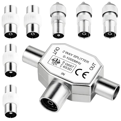 8 PCS TV Aerial Splitter 2 Way 1 Female to 2 Male TV Ariel Connections With 7 PCS TV Aerial Connector Digital Signal Antenna Splitter Ariel Connections for Cable TV