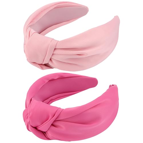 VELSCRUN Headbands 2 Pcs Wide Knotted Hairbands for Women in Pink and Red Satin Hair Accessories for Washing Face Hairbands for Women Hairband Gifts for Women Gilrs