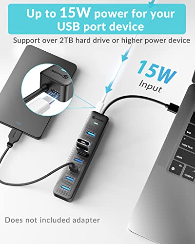 PHIXERO 7 Port USB 3.0 Hub - Portable Extension Compatible with All USB 3.0/2.0/1.1 Devices, Black, 0.5 ft - Image 4