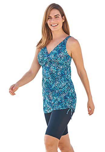 Swim 365 Women's Plus Size Longer-Length Side-Tie Tankini Top