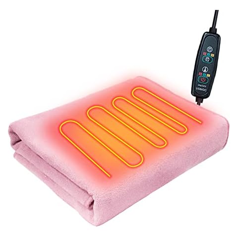 USB Heated Blanket with 3 Temp Settings & Timer, 59in x 31.5in, Pink Cover