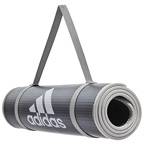 Adidas 10Mm Extra Thick Training Mat With Carrying Strap And Non-Slip Textured Base - Cushioned Workout Mat For Home Gym, Floor Workouts, And Intense Exercises - Portable And Durable - Grey #TOP19