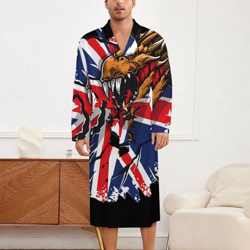 Dragon Grunge England Flag Soft Robe Long Sleeve Bathrobes V Neck Sleepwear Spa Robes with Belt Men Woman2