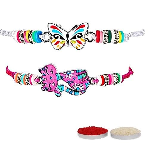 El Regalo 2PCs Cute Kids Bracelet Rakhi Combo Sets- Fancy Kids Rakhi for Brother/Sister with Roli Chwal, Rakhi Message Card in Rakhi Box for Babies/Toddlers/Kids