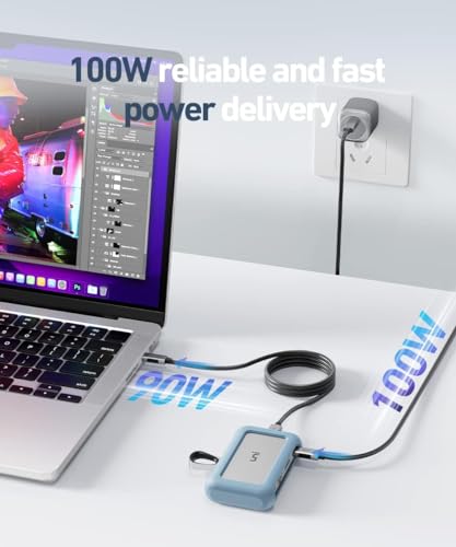 USB C Hub, 8-in-1 USB C Docking Station with 90cm detachable Cable, 4K@60Hz HDMI, 1Gbps LAN, 100W PD, 2 USB 3.0 Data Ports, SD and microSD Card Reader, for MacBook Pro, XPS, Pixelbook and More - Image 7