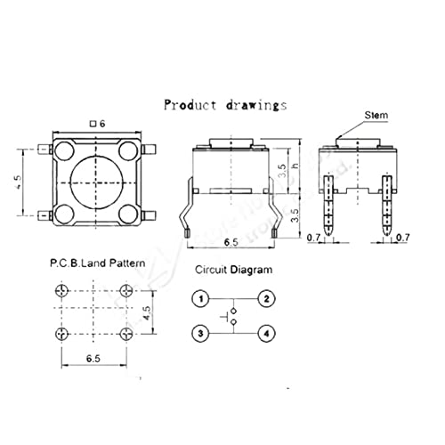Cuisinière à induction interrupteur tactile de remplacement DIP4 6 * 6 * 5mm