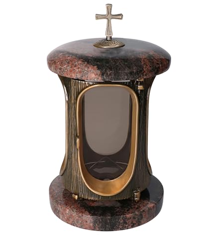 Stilvolle Grablaterne Granit Aurora India Höhe 23 cm/Ø 15 cm Stilvolle Granitlaterne Elegant Grablampe Grablicht Grableuchte Bronze mit sockel