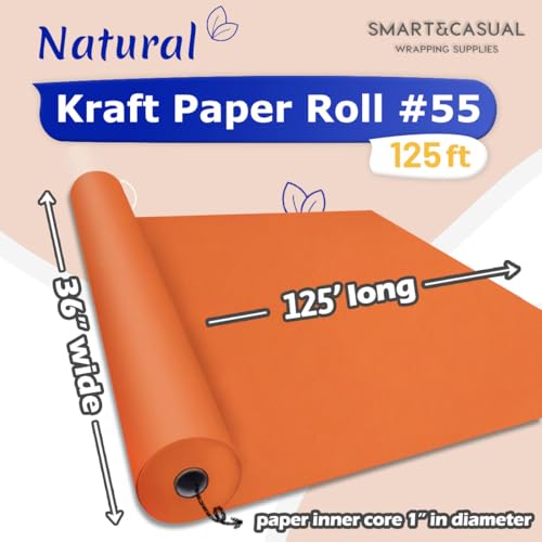 Image of SMART&CASUAL 36 inch x 1,500 inch (125') OrangeRed Kraft Craft Paper Roll for Gift Wrapping Bulletin Board Bouquet Flower Art Packing Parcel Table Covering 80GSM 55LB (OrangeRed, 36 inch x 125')